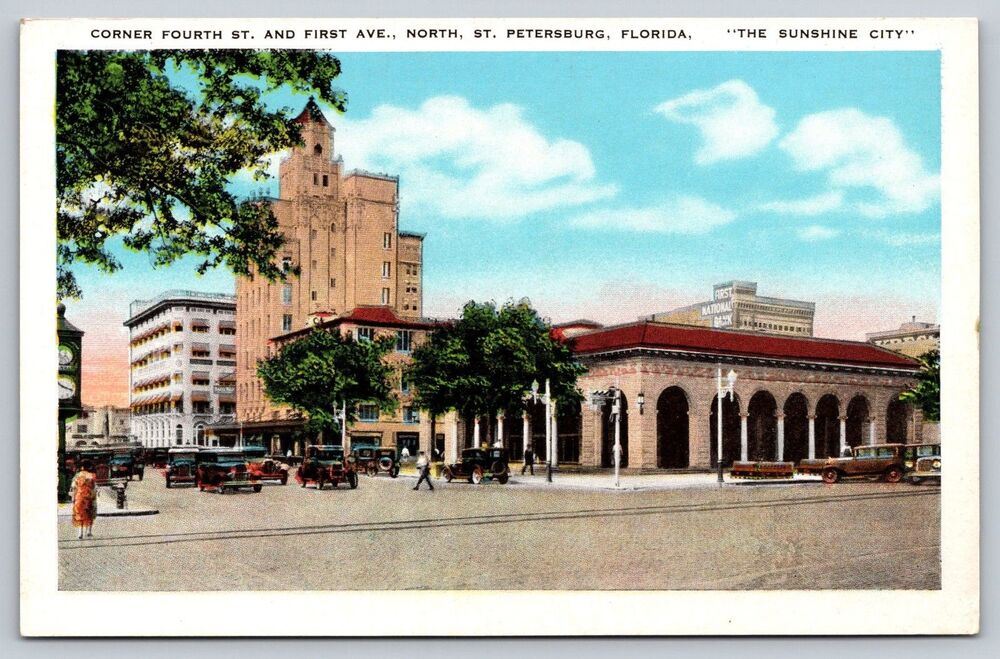 Vtg Postcard St. Petersburg FL Open Air Post Office Princess Martha Hotel 1920s